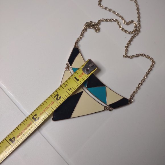 Off White, Blue, And Black Triangle Pendant Necklace Adjustable 23.5" To 25.5" - Picture 11 of 12
